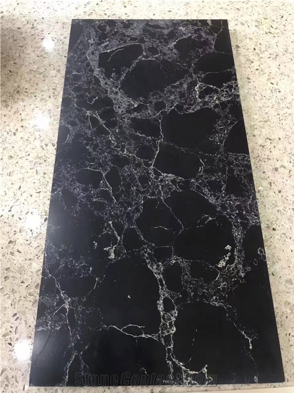 China Vanila Noir Black Artificial Quartz Stone Top