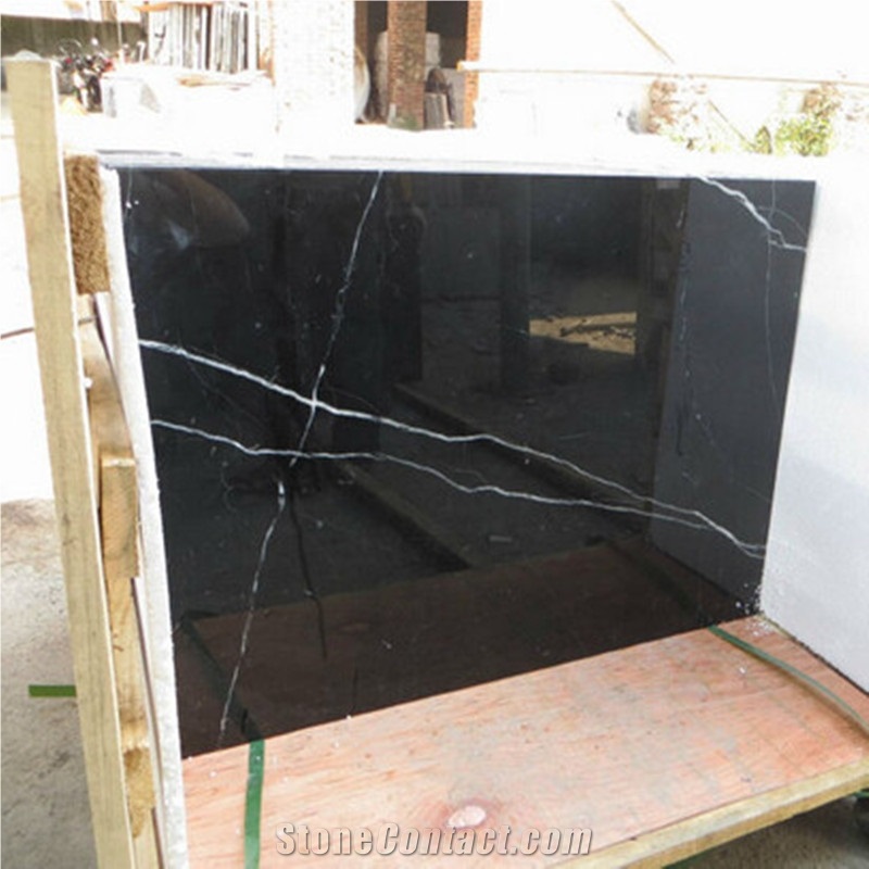 Cheapest Polished China Black Marble Stone Black Negro Marquina Marble Slabs