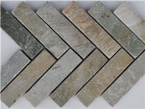 Beige Mosaic Tiles, Tumbled Brick Strip Brick Mosaics,Split Face Mosaic Pattern for Wall Floor, Nature Slit Stone Pebble Chipped Linear Strips