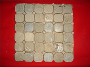 Beige Mosaic Tiles, Tumbled Brick Strip Brick Mosaics,Split Face Mosaic Pattern for Wall Floor, Nature Slit Stone Pebble Chipped Linear Strips