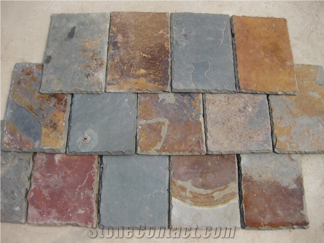 Rusty and Black Slate Roofing Tile Mix Colors Square Shape/Slate Roofing Tiles/Black Slate Roof Tiles/Roof Covering and Coating/Natural Stone