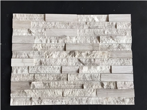 Wooden White Marble Culture Stone, Multi Finished Stacked Stone, Split Face and Polished Ledgestone Pannel, Wall Cladding , Thin Stone Veneer.