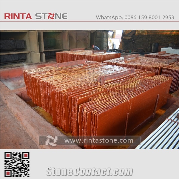 Dyed Red Granite China Taiwan Tianshan Painted Chili Imperial Tiles Slabs