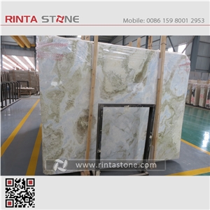 Snow Jade Onyx Slabs Tiles Moon Changbai White Blue River Green Tv Background Bookmatch Decoration Stone Dreaming Lemon Ice Spring