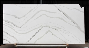 Calacatta White Marble Look Quartz Stone Solid Surfaces Polished Slabs Tiles Engineered Stone Artificial Stone Slabs for Hotel Kitchen