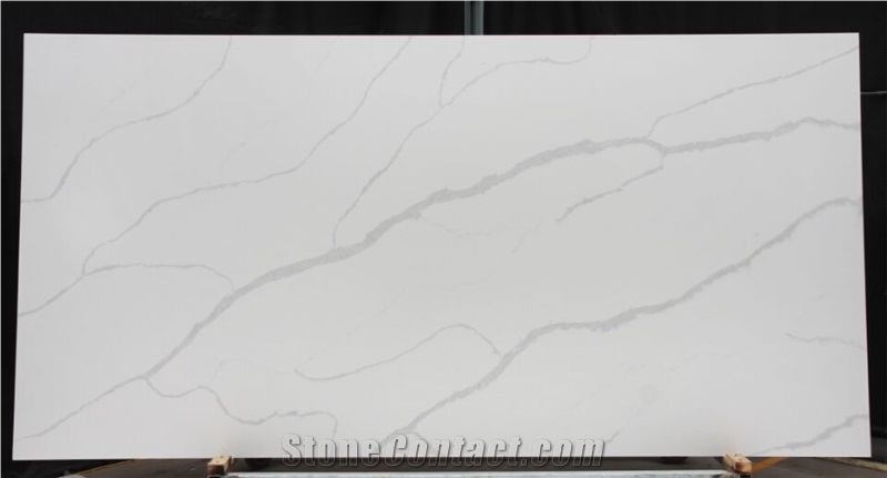 Calacatta White Marble Look Quartz Stone Solid Surfaces Polished Slabs Tiles Engineered Stone Artificial Stone Slabs for Hotel Kitchen