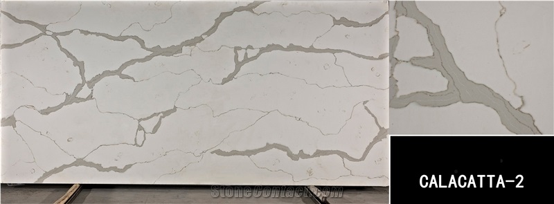 Calacatta White Marble Look Quartz Stone Solid Surfaces Polished Slabs Tiles