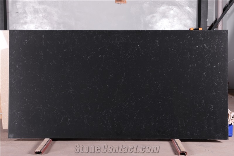 China Empire Black Marble Look Quartz Stone Solid Surfaces ,Bathroom Backsplash Walling Panel Customized Edge