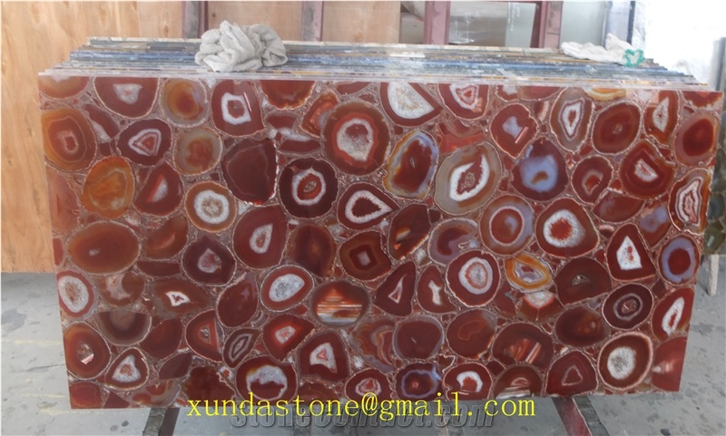 Gemstone Slabs, Semi Precious Slabs Red Agated Slab Tiles Backlit