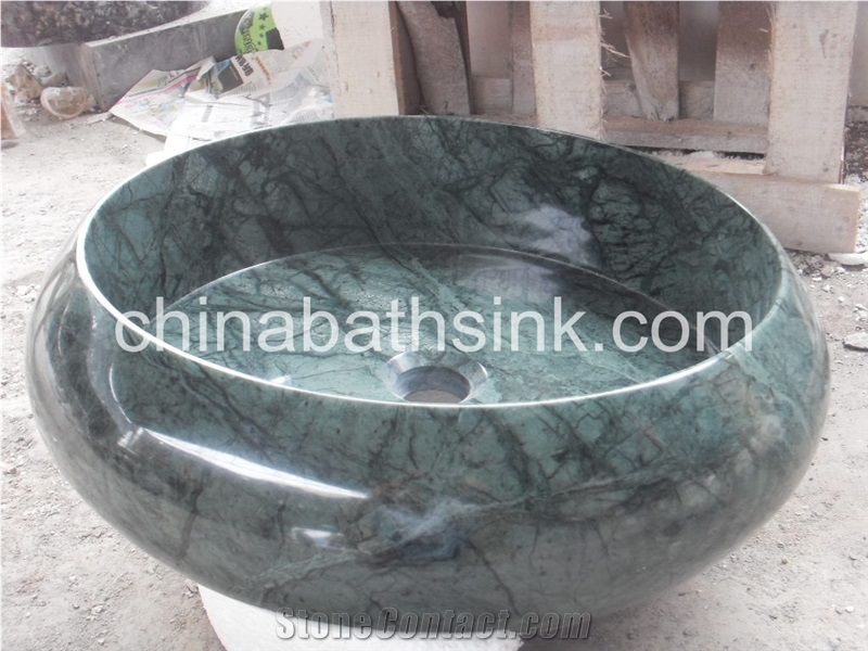 Big Flower Green Marble Sink,Polihsed Verde Alpi Round Sink,Green Marble Bath Basins,Wash Bowls