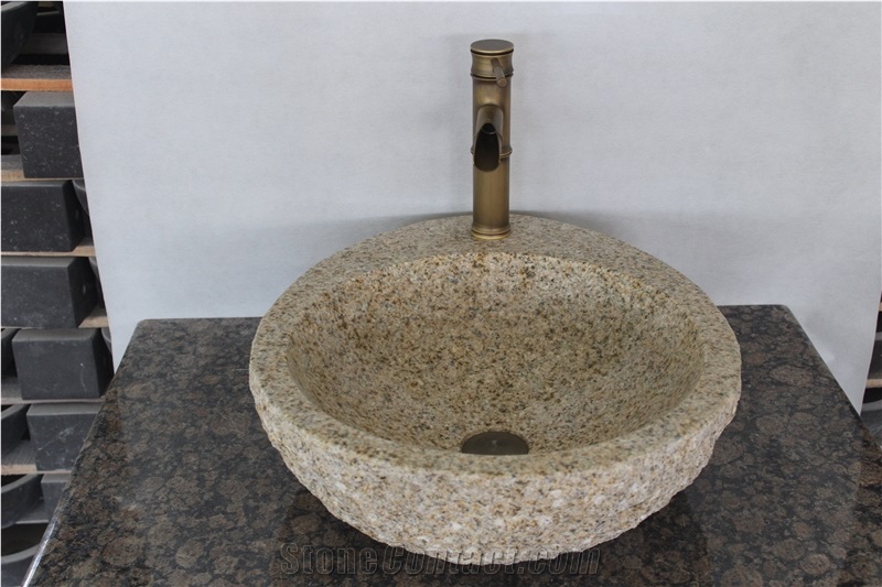 G682 Bathroom Sinks, Yellow Granite Round Shape Sink,Rusty Yellow Wash Basins,Sunset Gold Granite