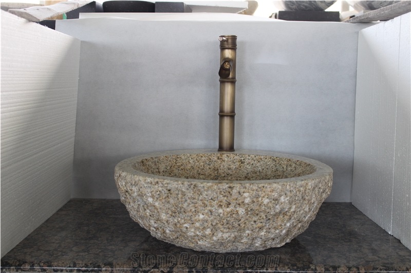 G682 Bathroom Sinks, Yellow Granite Round Shape Sink,Rusty Yellow Wash Basins,Sunset Gold Granite