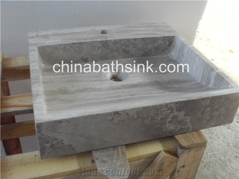 Grey Wood Grain Sqaure Sink,Stone Basin