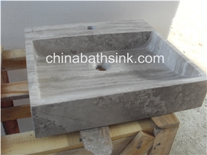 Grey Wood Grain Sqaure Sink,Stone Basin