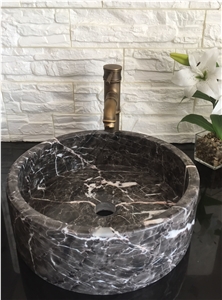 Hang Grey Marble Round Sink,Polished Finsihed,Grey Marble Bath Sink