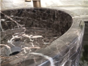 Hang Grey Marble Round Sink,Polished Finsihed,Grey Marble Bath Sink