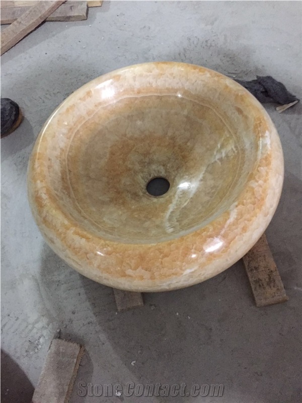 Honey Onyx Round Vessel Sink, Stone Bowl,Marble Sink, Granite Sink