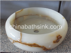 Iran White Onyx Sink,Beautiful White Snow Onyx Bathroom Sink.Polished Round Stone Sink,White Onyx Wash Bowls