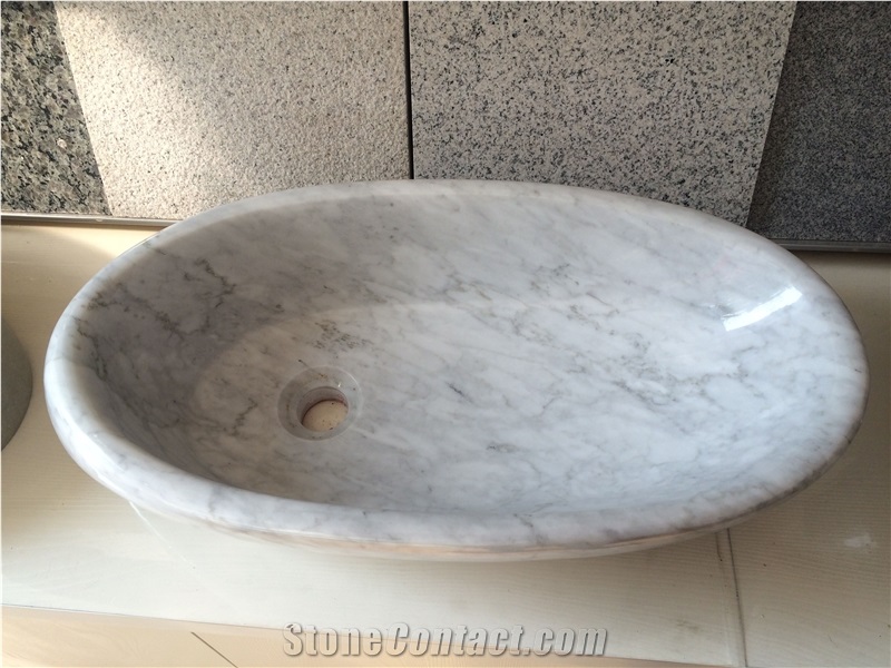Italian White Marble Basins,Bianco Carrara White Marble Vessel Sinks,Bianco Carrara White Marble Oval Bathroom Whasing Hand Sink