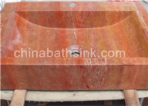 Red Travertine Square Sink, Stone Wash Basin, Marble Sink
