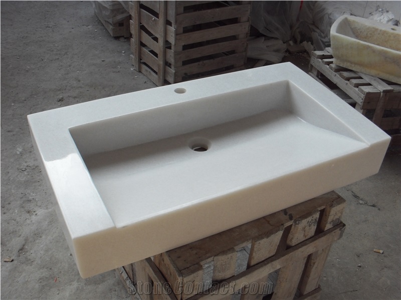 White Marble Rectangle Sink, White Marble Vessel Wash Basin,Rectangle Wash Basin