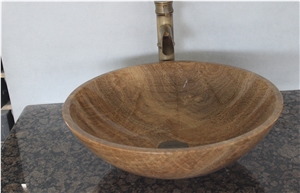Wood Grain Onyx Bath Sink,China Golden Brown Onyx Vessel Sink,Polished Round Shaped Basins,