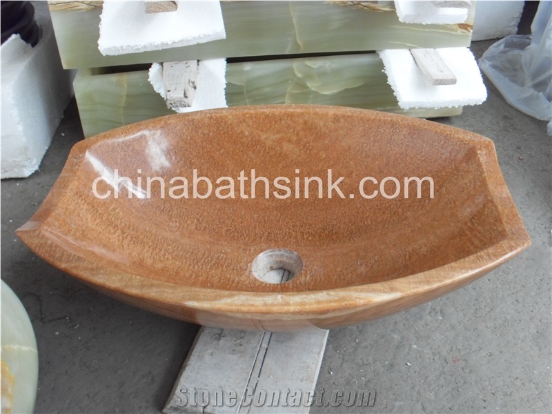 Yellow Wood Grain Marble Sink, Washing Basin, Stone Sink,Bathroom Sink