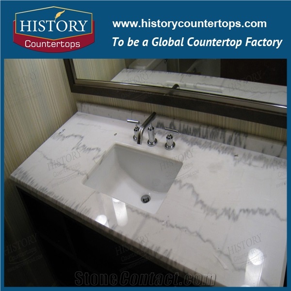 Best Selling Natural Marble for Home Decoration., Landscape White Marble for Bathroom Countertop, Bath Vanity Top