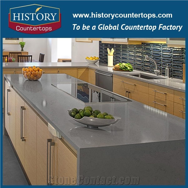 Own Quarry China History Quartz Stone Countertops,Engineered Stone Kitchen Countertops,Kitchen Desk Countertops,Grey Color Quartz Countertops
