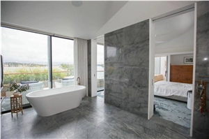 Pacific Honed Marble Wall and Floor Bath Design