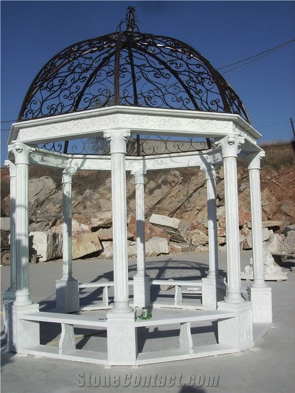 Pillars Marble Gazebo. White Marble Pavilions.Marble Sculptured Gazebo