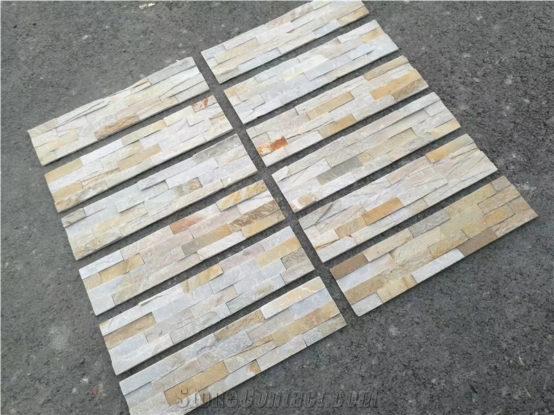 Wooden Golden Stacked Stone Veneer, Yellow Color Cultured Stone