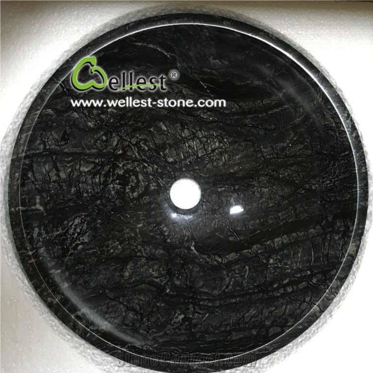 Black Wood Grain Marble Round Sink Basin for Bathroom Kitchen Toilet