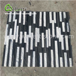 Concise Black&White Thin Strip Quartzite Ledge Stone Decorative Board