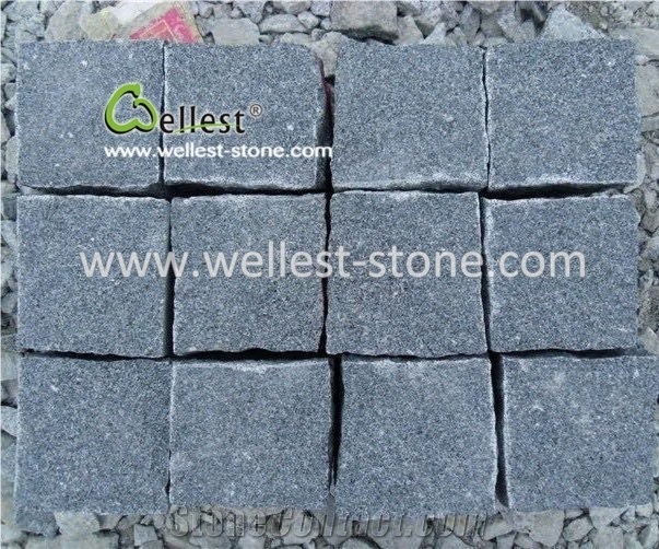 G654 Sesame Black Granite Cobble Cube Stone for Walkway Driveway