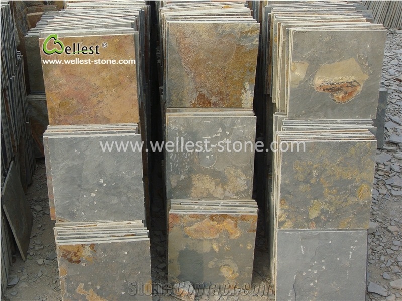 Rusty Yellow Green Slate Tile for Villa Floor Covering Cladding