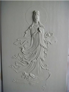 Hand Carved White Marble Relief for Wall