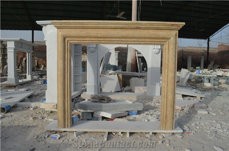 Modern Stone Travertine Fireplace Mantel Surround in Simple Design
