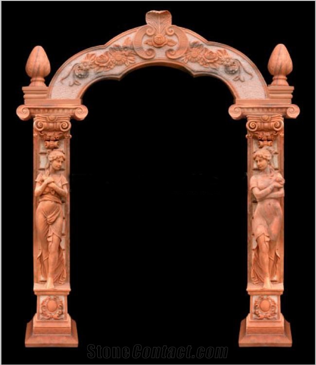 Pink Marble Door Surround with Hand Carved Sculpture for Entry