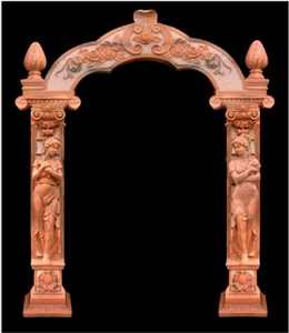 Pink Marble Door Surround with Hand Carved Sculpture for Entry