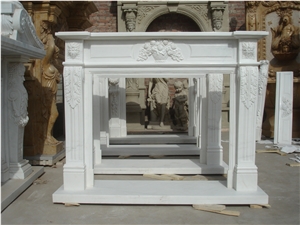 White Jade Marble Fireplace Mantel Surround with Sculpture