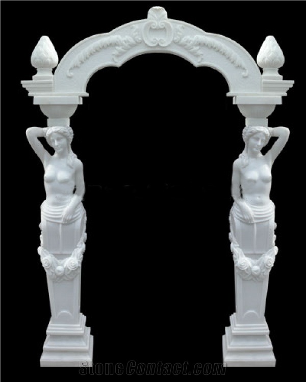 White Marble Door Surround Arch with Hand Carved Sculpture