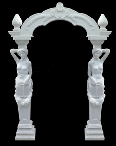 White Marble Door Surround Arch with Hand Carved Sculpture