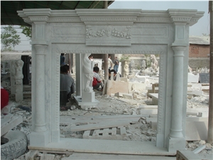 White Marble Fireplace Mantel Surround with Column Design