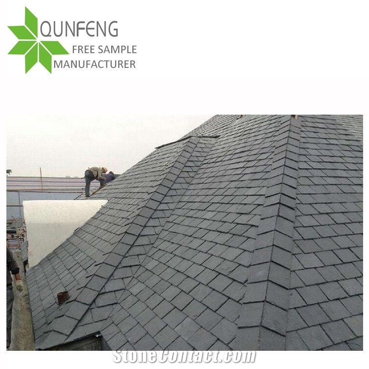 China Factory Direct 40*20cm Natural Rectangle Black Slate Roof Tiles