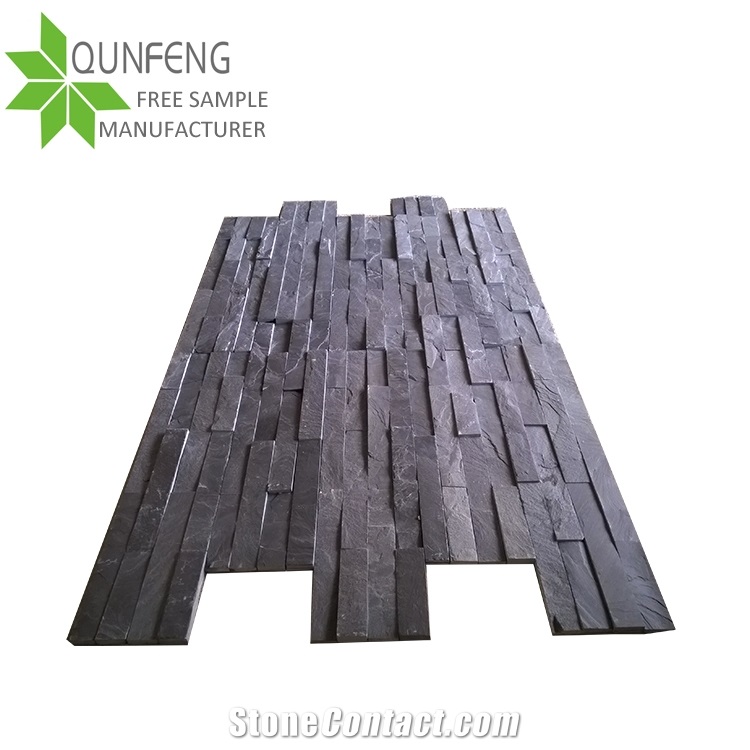 Manufacturer Black Slate Charcoal Natural Culture Stone Stacked Tiles