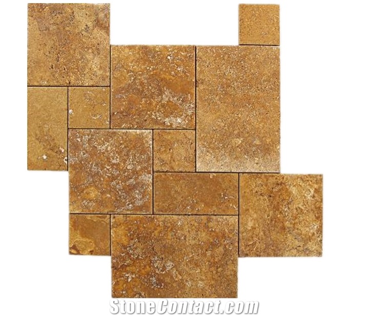 Honed Filled Yellow Travertine French Pattern Patio Paving Tile