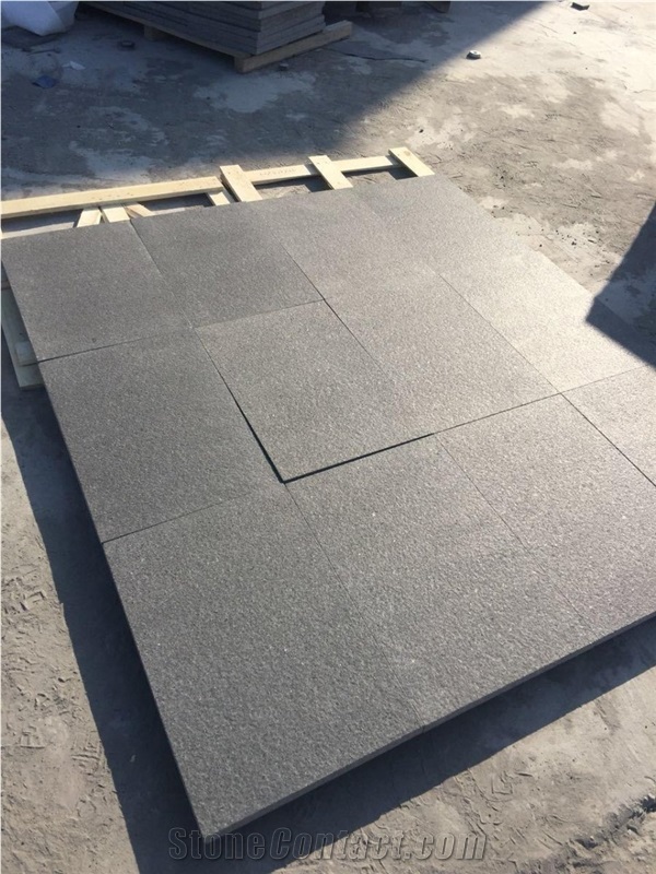 New G684 Black Granite Tiles,Flamed+Brushed Surface Flooring Tile
