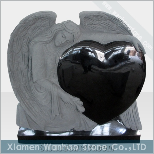 Black Granite Tombstone Angel Monument,Headstone with Sculptures