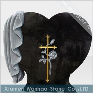 China Black Granite Tombstone,Heart Monument Engraved Headstones